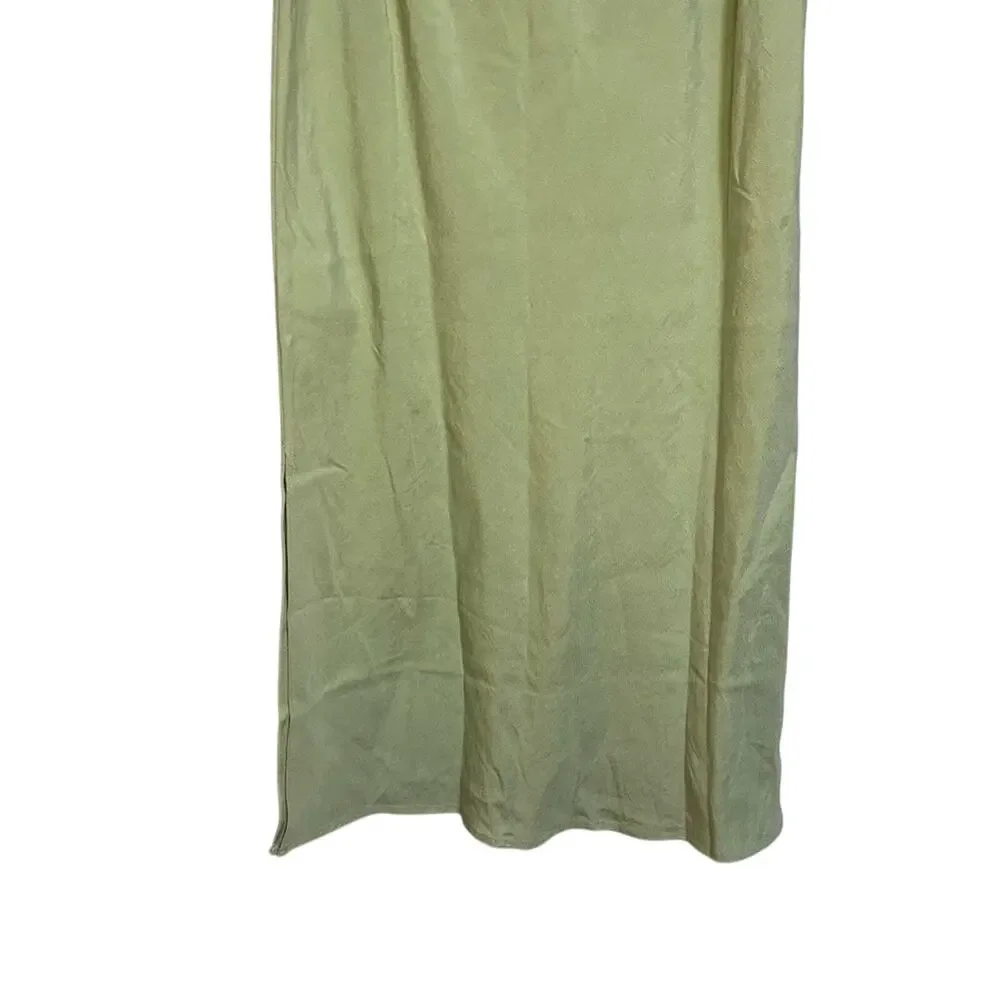Madewell Light Green Layton Midi Slip Skirt SZ 6 NWT Linen Twee Modest Twill - Picture 10 of 12